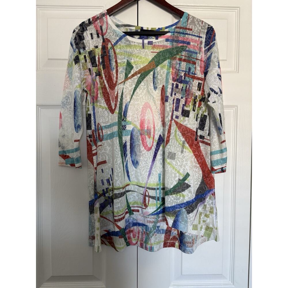 Women’s Katharine Marie Artsy White Multicolor Tunic Top Size Small